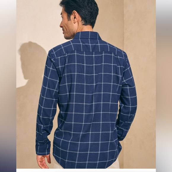 Faherty Men’s The All Time Shirt Navy Windowpane Casual Button Down,Tailored Fit - Picture 8 of 15